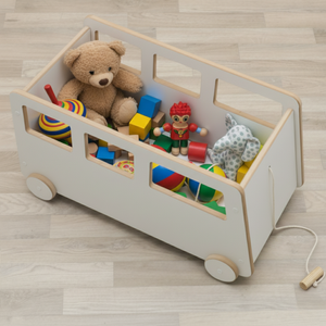 Baú Ônibus Montessori Infantil com Rodinhas – Organizador de Brinquedos Criativo