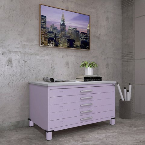 Mapoteca Mont 5 Gavetas 71,3cm x 120,4cm Aço Roxo/Lilás/Cinza