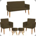 Ver imagem 1 de Kit Namoradeira Decorativa + 2 Poltronas Para Sala Reforçadas + 2 Puff Redondo Suede Marrom