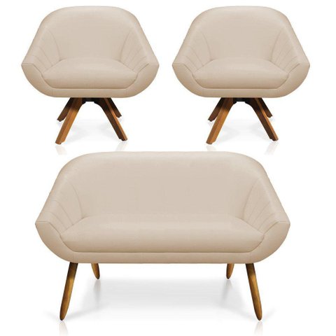 Kit 01 Namoradeira 02 Lugares E 02 Poltronas Giratória Giovana Corino Mm30 Bege