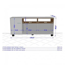 Rack para TV até 47 Polegadas com Rodízios New Creta Móveis Bechara - 3