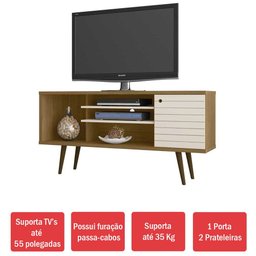 Rack Pequeno para Tv Ate 55 Polegadas 1 Porta com Passagem para Fios Safira Cinamomo Off White - 3