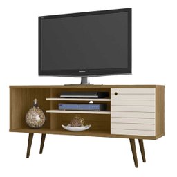 Rack Pequeno para Tv Ate 55 Polegadas 1 Porta com Passagem para Fios Safira Cinamomo Off White - 4