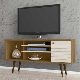 Rack Pequeno para Tv Ate 55 Polegadas 1 Porta com Passagem para Fios Safira Cinamomo Off White - 2