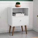 Ver imagem 1 de Mesa de Cabeceira Sala Escritório Retro com 01 Gaveta Prateleira Pés Palito em Madeira Mb2014 Branco