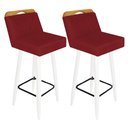 Ver imagem 1 de Kit 02 Banqueta Alta C/ Encosto Lith Para Cozinha Bar Balcão Bistrô Pé Palito Branco Suede Vermelho