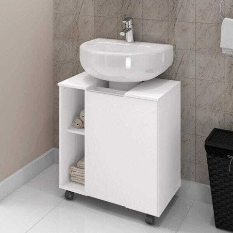 Gabinete Armário de Coluna Banheiro 1 Porta Prateleira Organizadora Pequin Branco