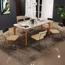 Ver imagem 2 de Mesa Capri 160cm Off White 6 Cadeiras Allana B05 Faixa Corano Preto Linho Bege Escuro - Lyam Decor