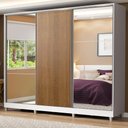 Ver imagem 1 de Guarda-Roupa Casal 100% MDF Madesa Royale 3 Portas de Correr com Espelhos com Pés Branco/Rustic Cor: