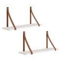 Ver imagem 1 de Kit 2 Prateleiras Luna 66,6cm Branco Fosco com Alças de Couro - Reller Móveis