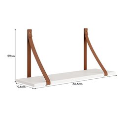 Kit 2 Prateleiras Luna 66,6cm Branco Fosco com Alças de Couro - Reller Móveis - 4
