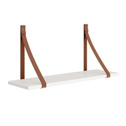 Kit 2 Prateleiras Luna 66,6cm Branco Fosco com Alças de Couro - Reller Móveis - 2