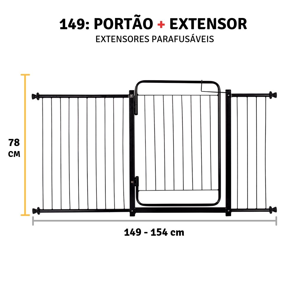 Grade Portao Pet Segurança e Proteção de Criança 149 a 154:preto - 4