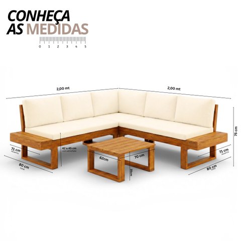 Conjunto Sofá Modular de Canto Madeira Maciça Tecido Acquablock Luise Branco