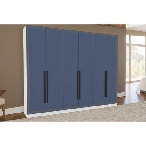Guarda Roupa 6 Portas e 4 Gavetas Valência Branco/azul - Politorno