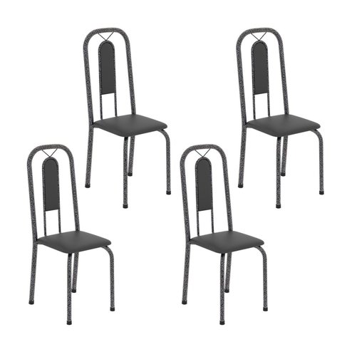 Cadeiras para Sala de Jantar 4 Unidades Lívia Prata/Preto Liso/Martelado