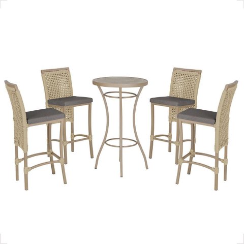 Mesa Bistro e 4 Banquetas Roma Fendi Corda Náutica 11 Trama Original