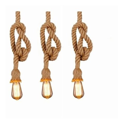 Kit Pendente Corda Soquete 1xE27 c/ 3 Peças