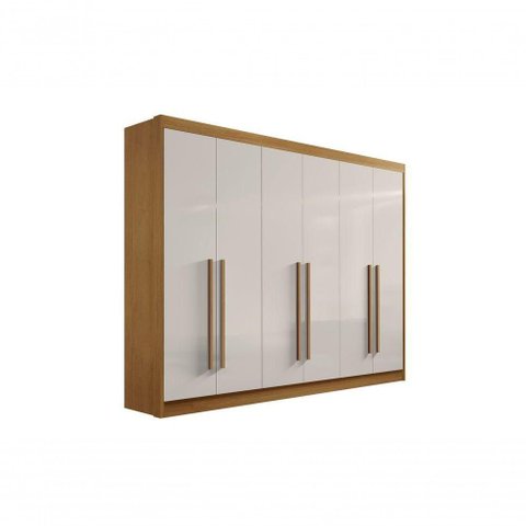 Guarda Roupa Casal Athos 6 Portas de Bater 7 Gavetas MDF Corrediças Telescópicas Ripado D'Doro