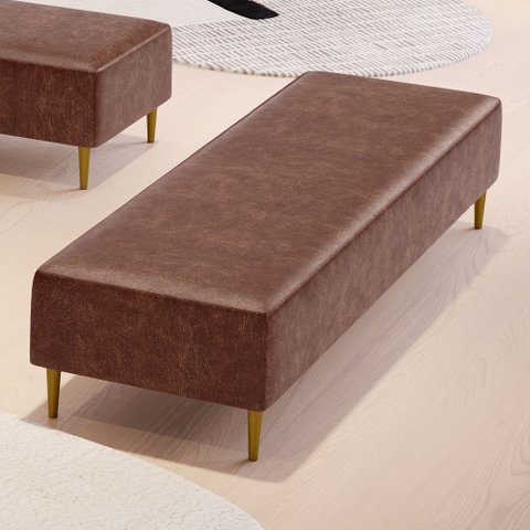 Puff Decorativo Sala de Estar Bali W01 Pés Palito 190x60cm Couríssimo Marrom - Lyam Decor