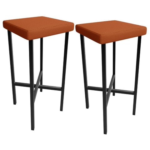 Kit 02 Banquetas Alta Bar Cozinha Sala de Jantar Preto Stella L02 Tecido Terracota - Lyam Decor
