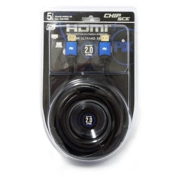 Cabo Hdmi 5 metros 2.0 4k Ultra Hd 3d 19 Pinos Pix 018-0520 - 1