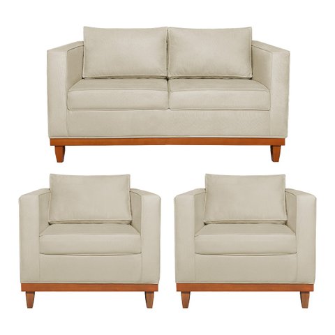 Kit Sofá 3 Lugares e 2 Poltronas Europa 180 cm Estilo Conforto e Elegância Suede - Doce Sonho