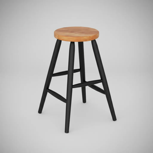 Banqueta Média Torneada em Madeira Maciça Preta com Natural Acetinado