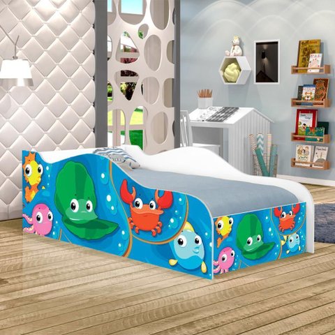 Mini Cama Fun Fundo do Mar Peixes Infantil com Colchão