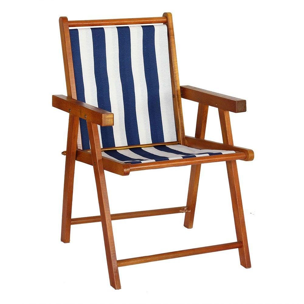 Cadeira Praia Dobrável Madeira Envernizada-l Azul-branco - 1