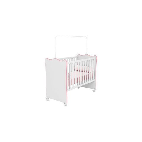 Berço Infantil Doce Sonho C/ Rodízios Branco e Rosa - Qmovi