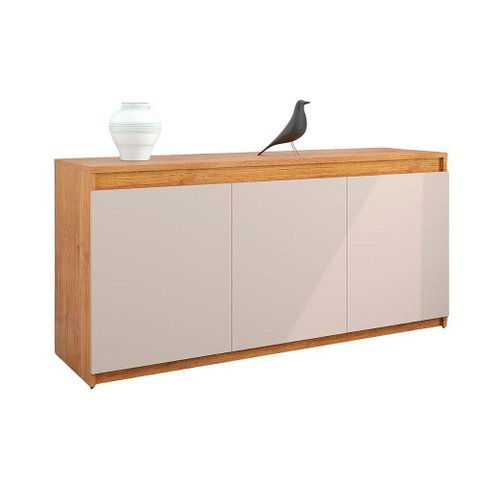 Buffet Aparador Sala de Jantar Estar 3 Portas Onix Mel com Off White