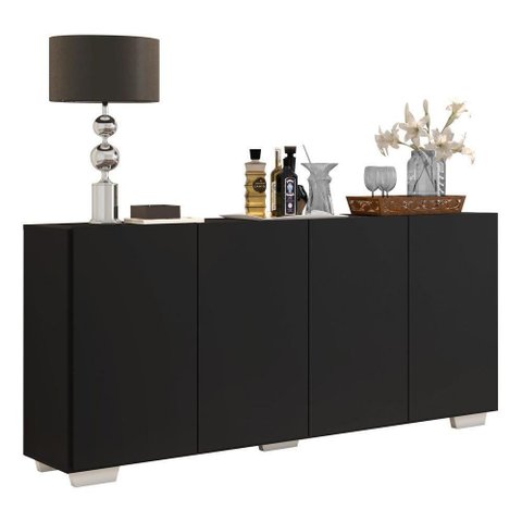 Aparador Buffet 4 Portas Com Pés Quadrados Veneza Multimóveis V3557 Preto/Branco Preto/Branco
