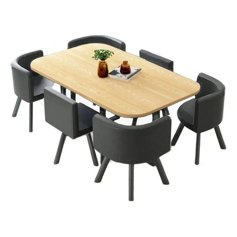 Mesa de Jantar Minimalista com 6 Cadeiras Compacta 145cm