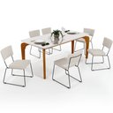 Ver imagem 1 de Mesa De Jantar Capri 160cm Off White Nature Com 6 Cadeiras Allana B05 Linho Cru - Lyam Decor
