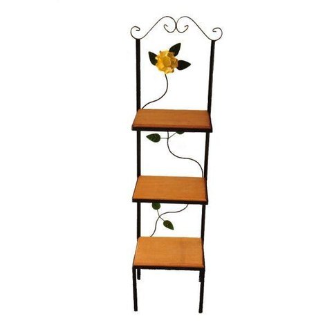 Prateleira de Chão 3 Andares Uai Artesanatos Rustico Artesanal Ferro e Madeira Preto e Marrom