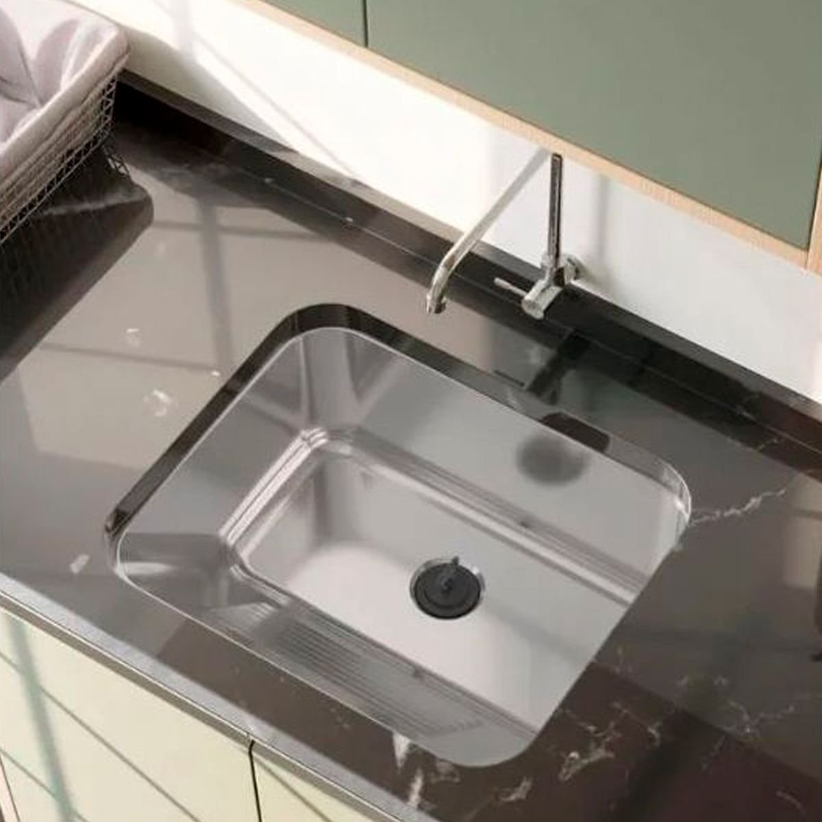 Tanque Aço Inox 45x45 de Lavanderia Antirruído Escovado Completo Brinovar - 3