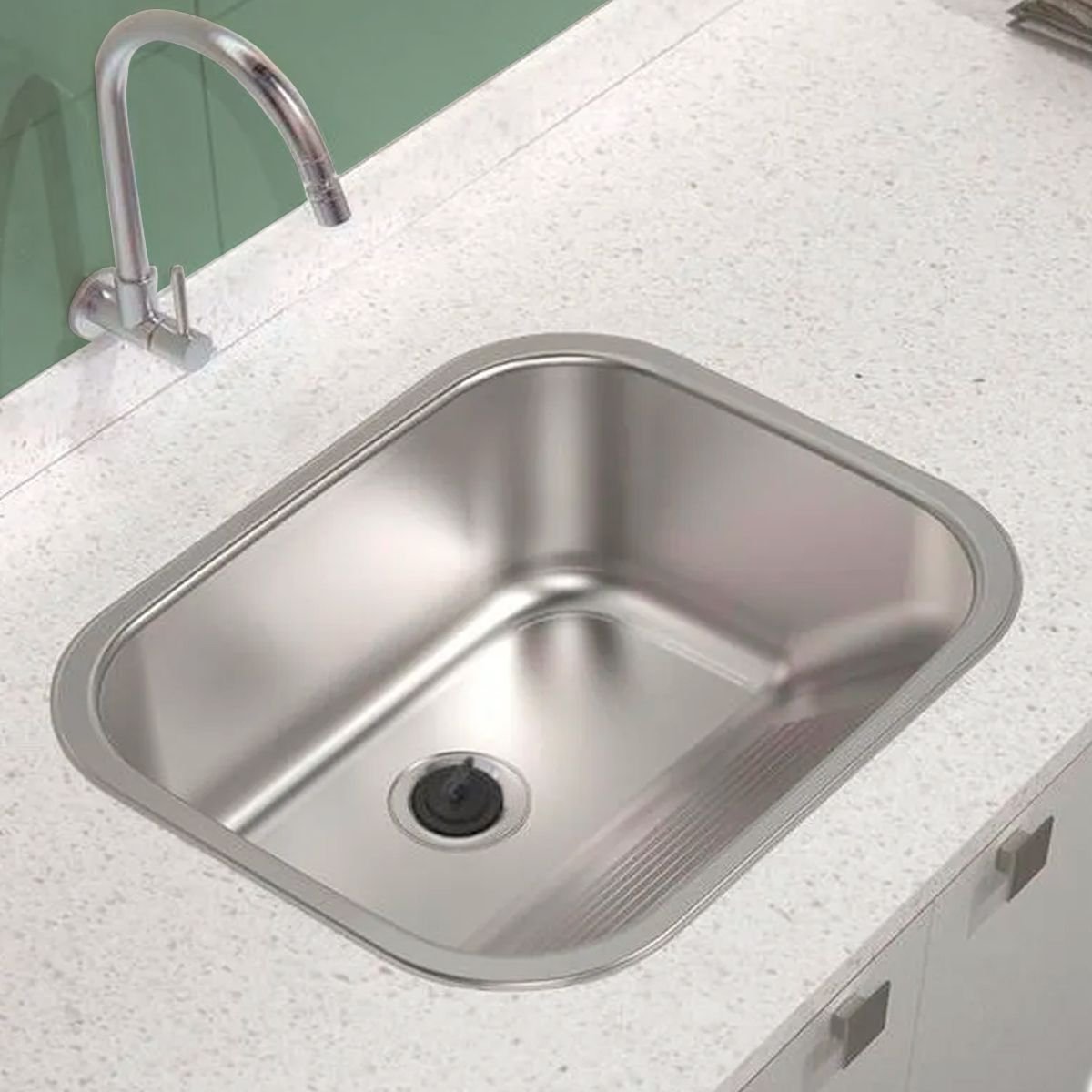 Tanque Aço Inox 45x45 de Lavanderia Antirruído Escovado Completo Brinovar - 2