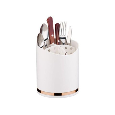 Porta Utensílios em Plástico Eleganza 13x15cm Future Branco e Rose Gold