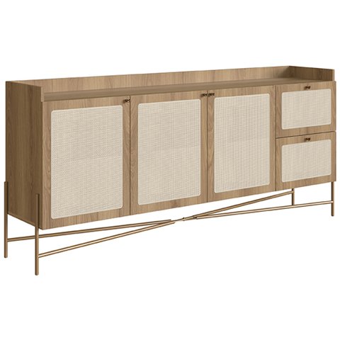 Aparador Buffet para Sala de Jantar 183cm Industrial Indy A03 Hanover Dourado - Lyam Decor