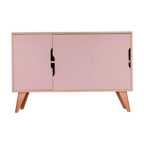 Aparador Murano Moderno 3 Portas MDP 115cm Carvalho e Rosa Claro Mercado Das Prateleiras