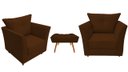 Ver imagem 1 de Kit 2 Poltronas Decorativa Isis + Puff Retangular Couro Marrom Pés Madeira Ms Decor