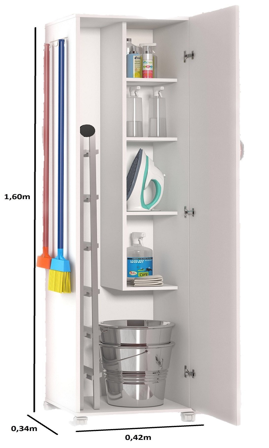 Gabinete Branco Multiuso 1 Porta 4 Rodinhas - 5