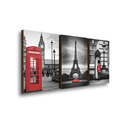 Ver imagem 1 de Kit 3 Quadros Decorativos Londres Paris 60x40cm MDF