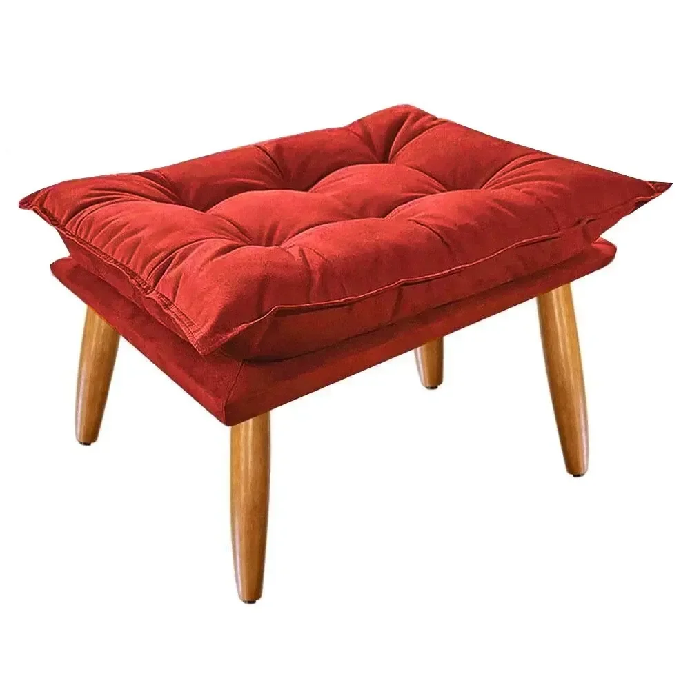 Puff Opala Slim Suede Pés Palito Decorativo Sala de Estar - Bela Móveis:vermelho