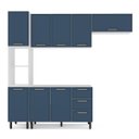 Ver imagem 3 de Cozinha Amara 4 Peças 240x224,5cm Armários Aéreos Paneleiro Balcão Branco/Azul 250078
