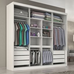 Guarda Roupa Casal Sevilha 3 Portas Correr 6 Gav. Branco - 2