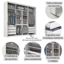 Guarda Roupa Casal Sevilha 3 Portas Correr 6 Gav. Branco - 4