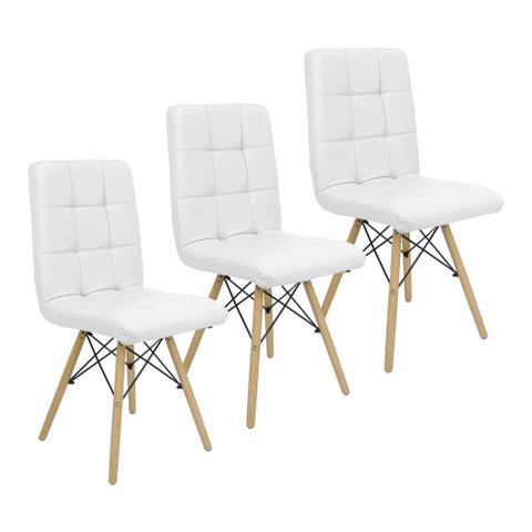 Kit 3 Cadeiras Gomos Eiffel Eames Fitz Dublin Estofada Base Madeira