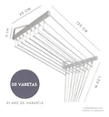 Ver imagem 2 de Varal de Parede Individual 120cm x 08 Varetas - em Alumínio Branco